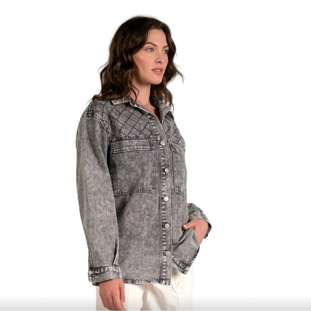 NEW Elan Washed Black Denim Shacket - Picture 2 of 7